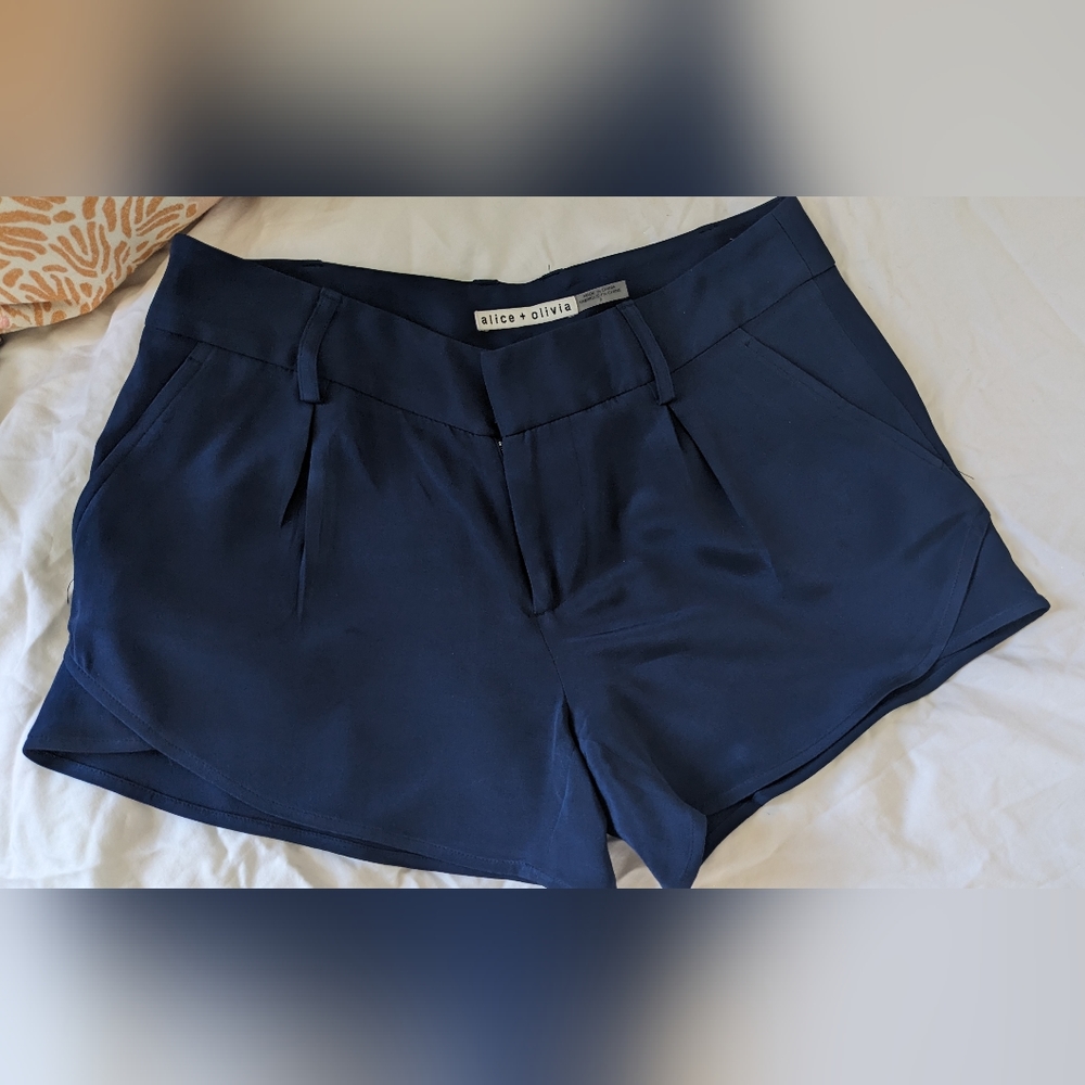 Alice + Olivia silk butterfly shorts, navy